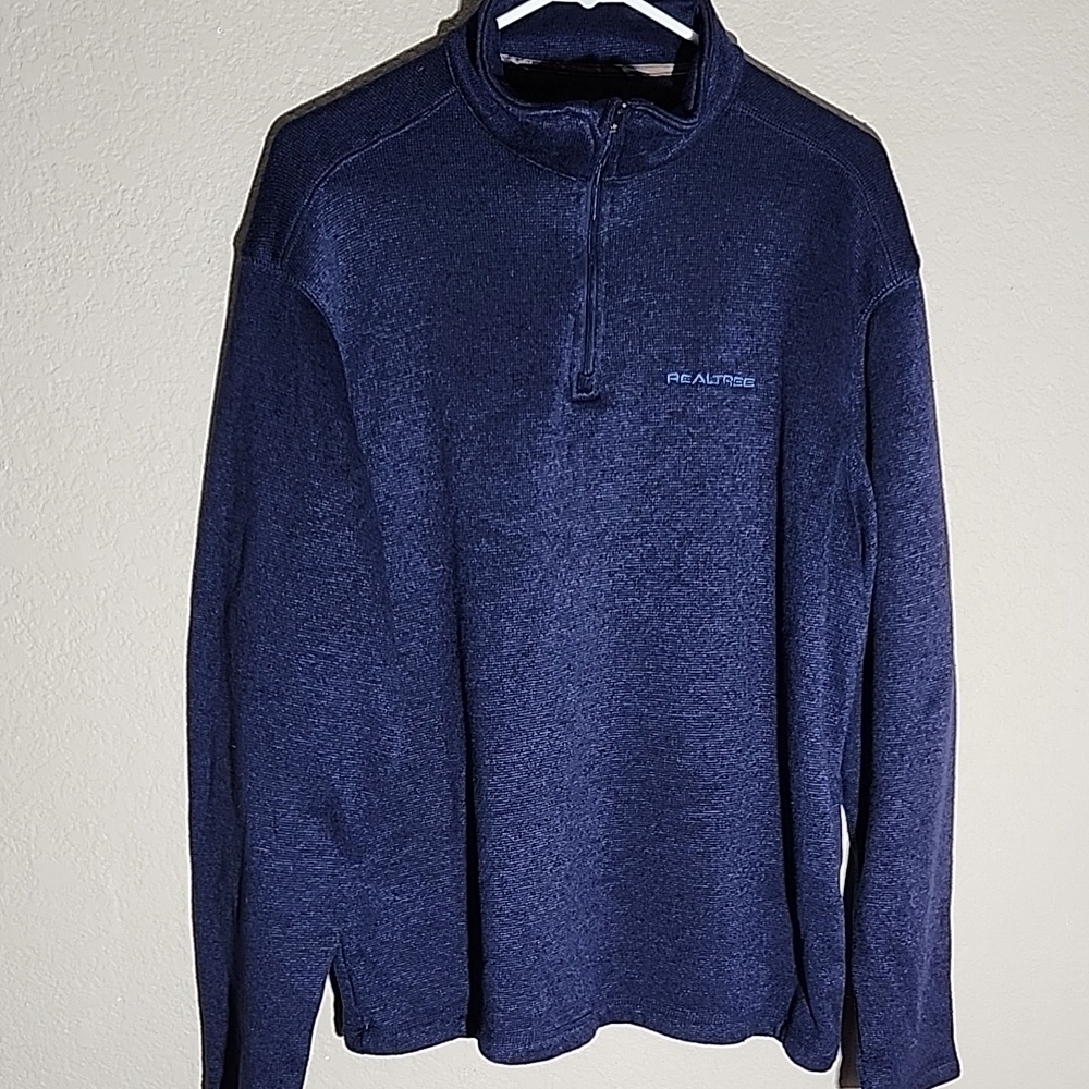Realtree Navy Blue Quarter  Zip Pullover Sweater Mens Size L Flannel